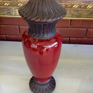 Beautiful Deep Wine Ceramic Urn with Brownish/Black Base & Lid